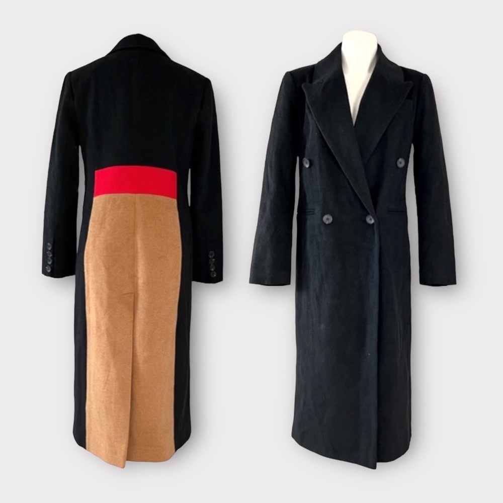 NEW Avec Les Filles ColorBlock Trench Coat, Black Red Camel Size S Retail ~ $500 - Picture 17 of 17